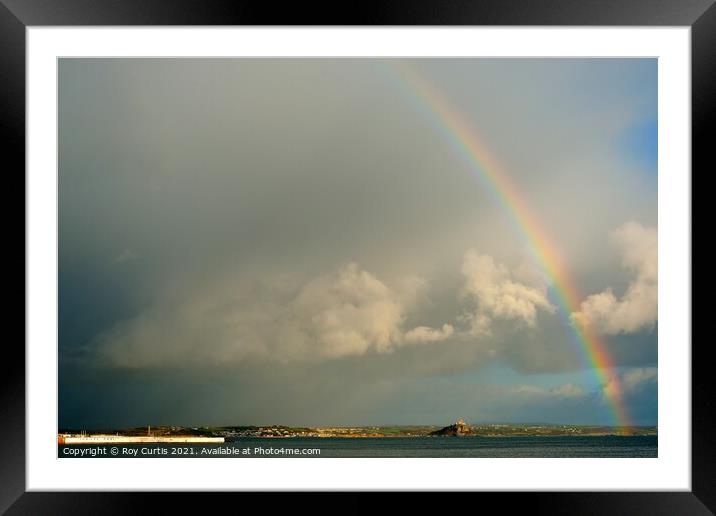  Rainbow over Mount's Bay Framed Mounted Print by Roy Curtis