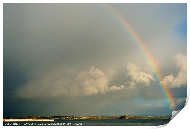  Rainbow over Mount's Bay Print by Roy Curtis