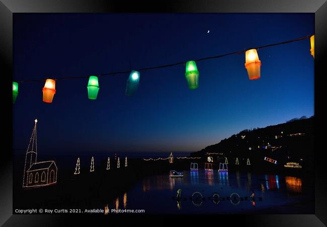 Mousehole Christmas Lights.  Framed Print by Roy Curtis