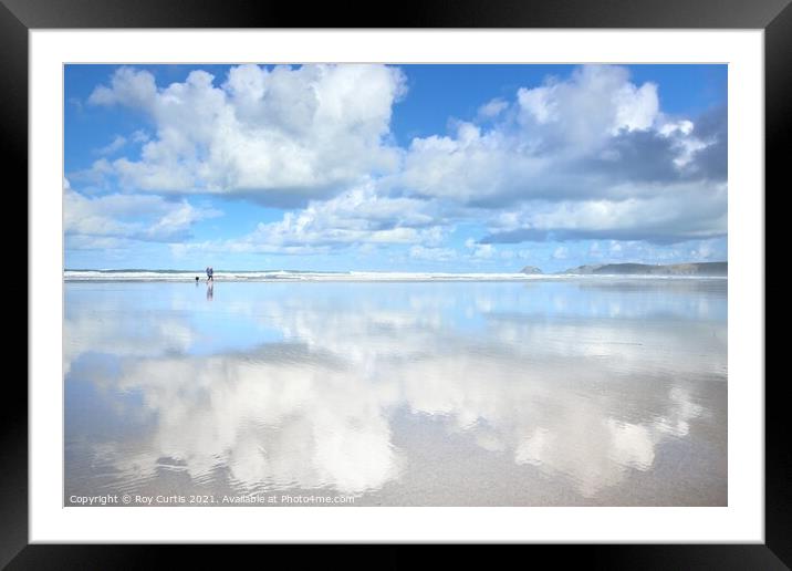 Perranporth Beach Reflections Framed Mounted Print by Roy Curtis
