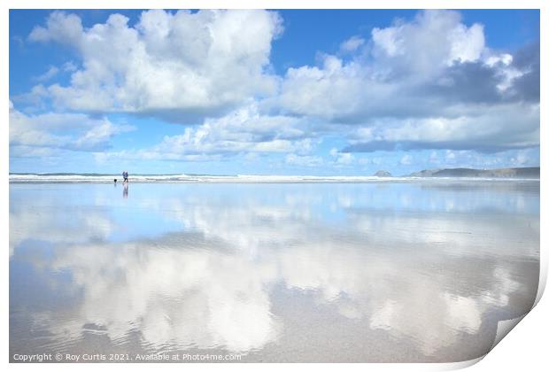 Perranporth Beach Reflections Print by Roy Curtis