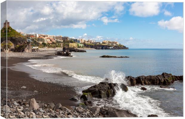 Beach at Funchal Canvas Print by Roger Green