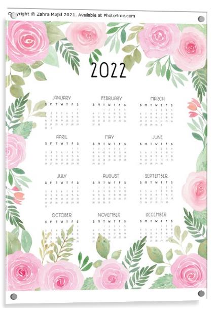 2022 floral calendar Acrylic by Zahra Majid