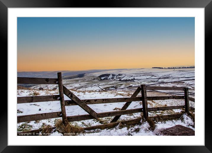Mam Tor snowy evening with a sunset Framed Mounted Print by Holly Burgess