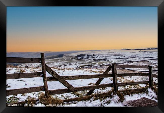 Mam Tor snowy evening with a sunset Framed Print by Holly Burgess