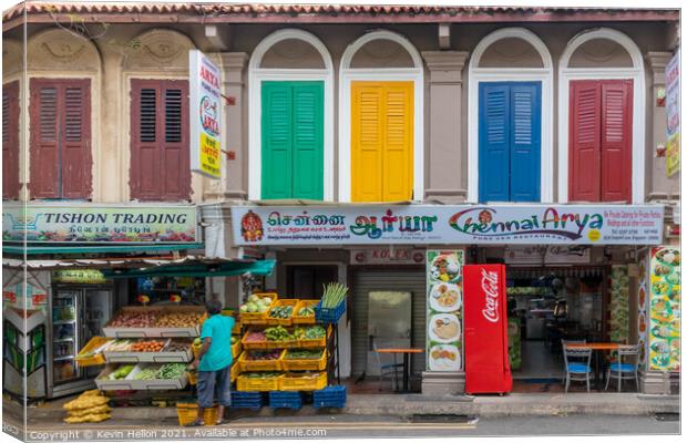 Vegetable store, Little India, Singapore Canvas Print by Kevin Hellon