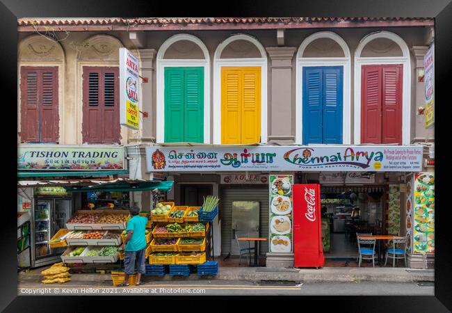 Vegetable store, Little India, Singapore Framed Print by Kevin Hellon