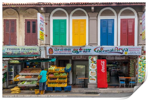 Vegetable store, Little India, Singapore Print by Kevin Hellon