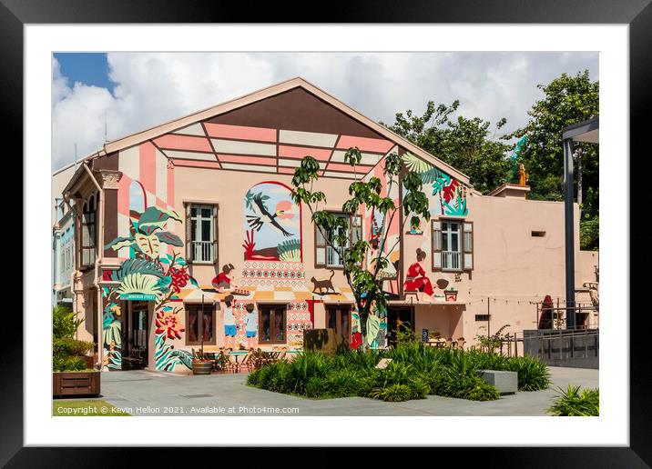 Wall mural on gable end, Singapore Framed Mounted Print by Kevin Hellon
