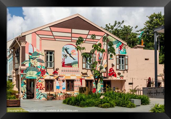 Wall mural on gable end, Singapore Framed Print by Kevin Hellon