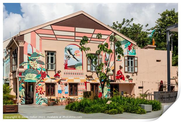 Wall mural on gable end, Singapore Print by Kevin Hellon