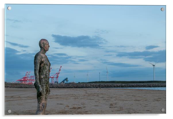 Iron Man stood next to Seaforth Docks Acrylic by Jason Wells