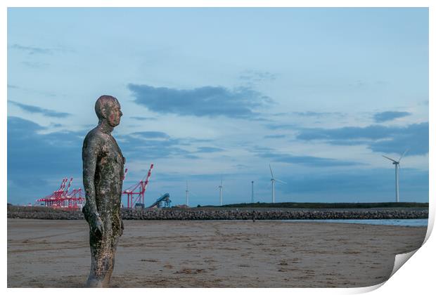 Iron Man stood next to Seaforth Docks Print by Jason Wells