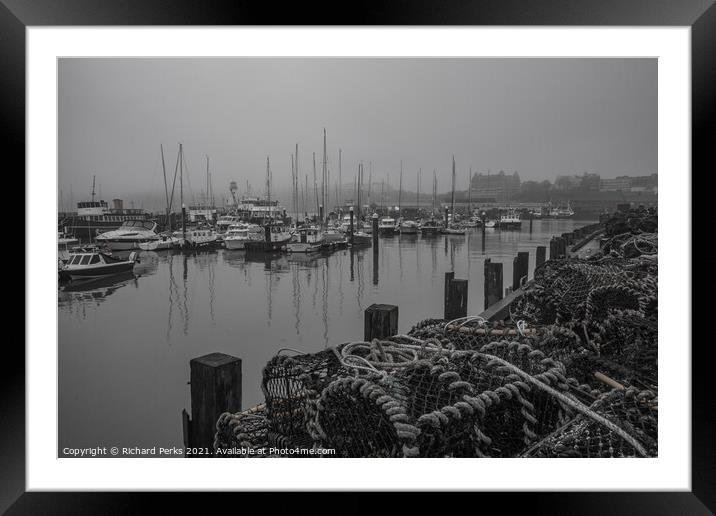 Misty morning in Scarborough Harbour Framed Mounted Print by Richard Perks