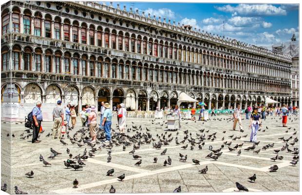 Piazza San Marco's Bird Feeding Frenzy Canvas Print by Roger Mechan