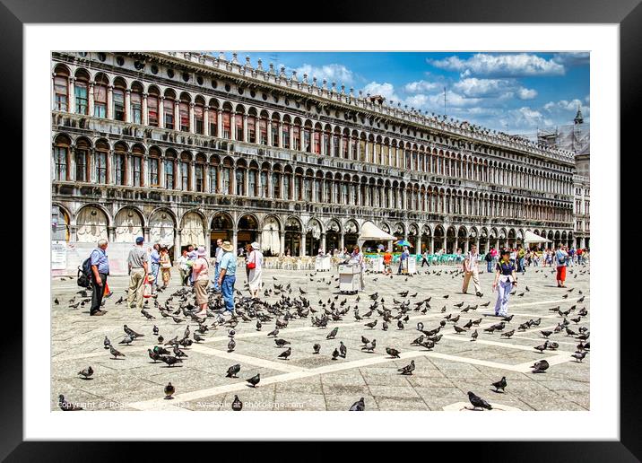 Piazza San Marco's Bird Feeding Frenzy Framed Mounted Print by Roger Mechan