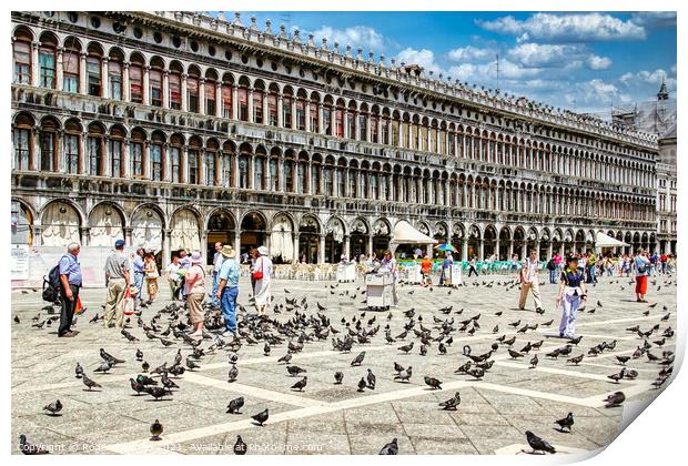 Piazza San Marco's Bird Feeding Frenzy Print by Roger Mechan