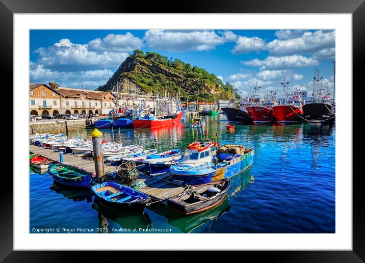 Coastal Scene with Fishing Boats and Rat Island in Framed Mounted Print by Roger Mechan