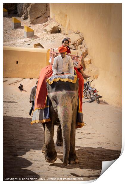 Elephant taxi at the Amber Fort, Rajasthan, India. Print by Chris North