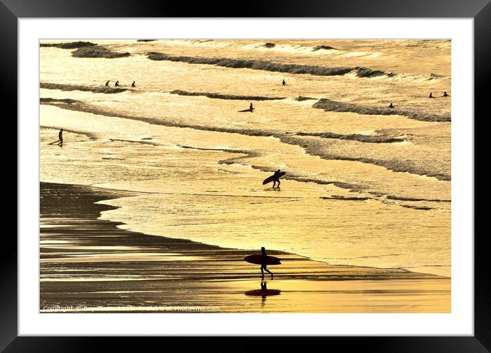 Fistral Surf Silhouettes Framed Mounted Print by Roy Curtis