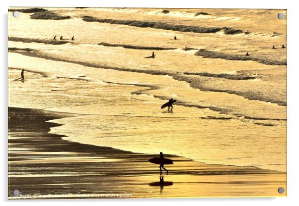 Fistral Surf Silhouettes Acrylic by Roy Curtis