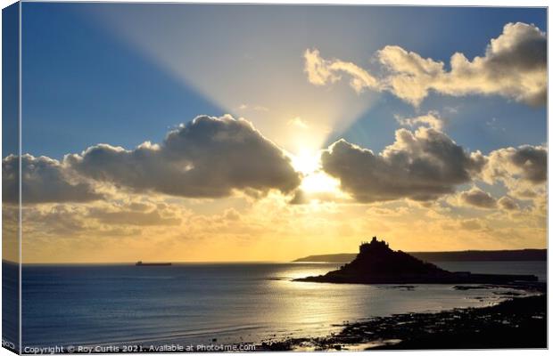 St. Michael's Mount Sunset. Canvas Print by Roy Curtis