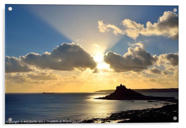 St. Michael's Mount Sunset. Acrylic by Roy Curtis