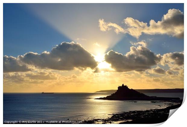 St. Michael's Mount Sunset. Print by Roy Curtis