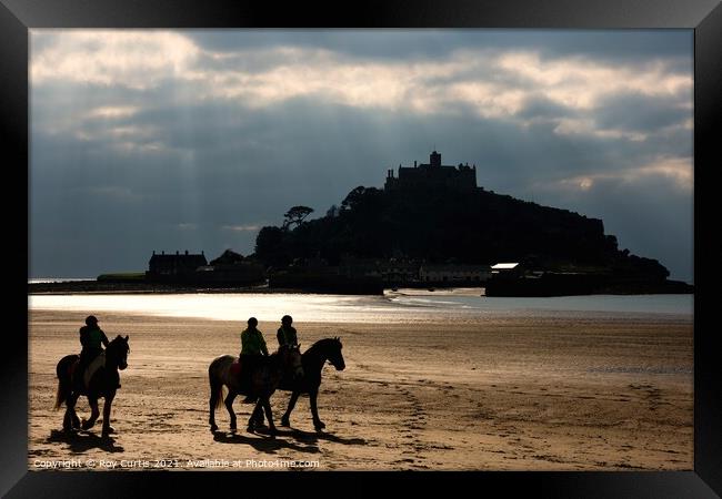 Horse Riders on Marazion Beach Framed Print by Roy Curtis