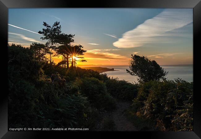 Southwest Coast Path at sunrise Framed Print by Jim Butler