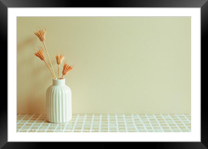 Vase of pink dry flowers Framed Mounted Print by Sanga Park