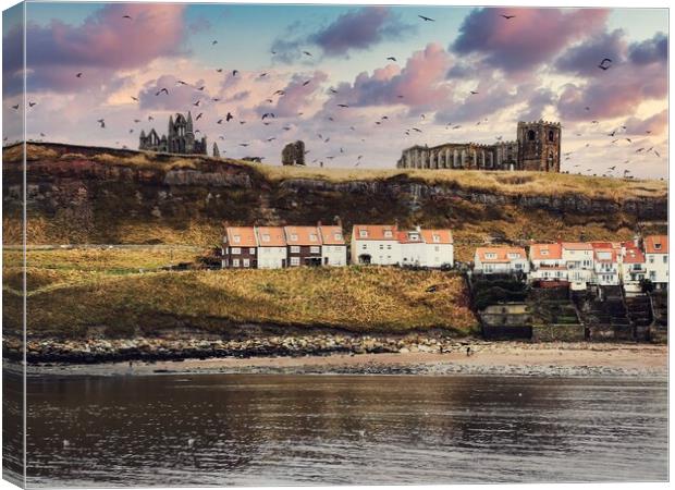 Winter in whitby Canvas Print by andrew copley