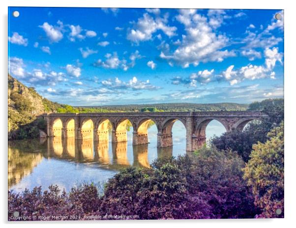 Serene Bridge over Lush Reservoir Acrylic by Roger Mechan