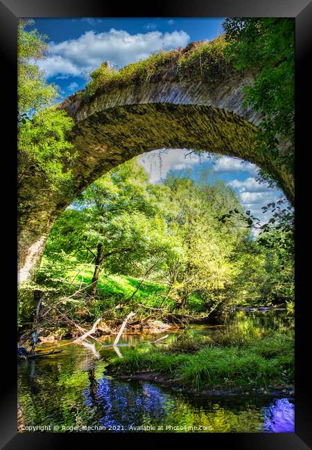 Serene Bridge over Lush River Framed Print by Roger Mechan