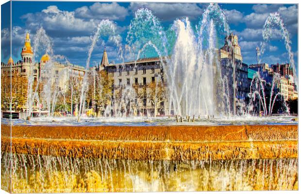 Fountains in Catalunya Square Barcelona Canvas Print by Roger Mechan