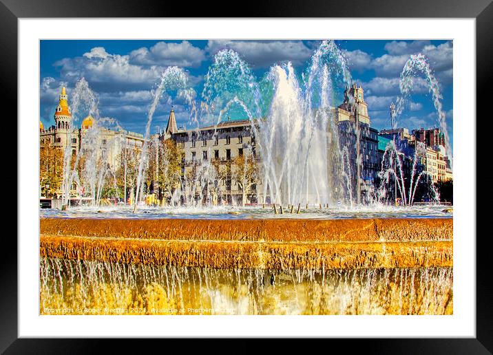 Fountains in Catalunya Square Barcelona Framed Mounted Print by Roger Mechan