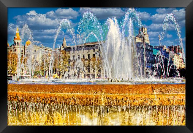 Fountains in Catalunya Square Barcelona Framed Print by Roger Mechan