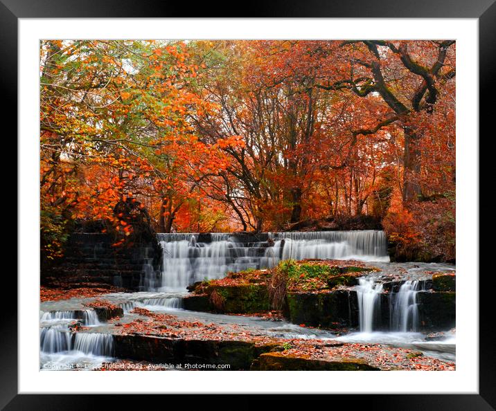 Beautiful Autumn Waterfall Framed Mounted Print by Les Schofield