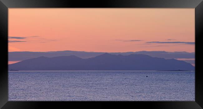 Prestwick view of Arran mountains at dusk Framed Print by Allan Durward Photography