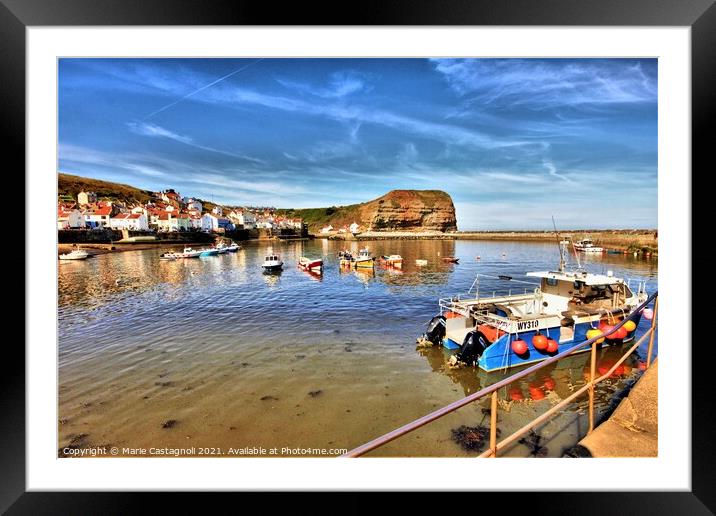 Staithes Fishing Boats Framed Mounted Print by Marie Castagnoli