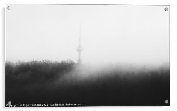 Mystic tower hidden in the woods behind the upcoming fog  Acrylic by Ingo Menhard