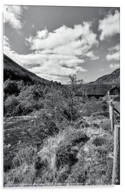 Caban Coch Dam, Elan Valley, Black & White Acrylic by Gordon Maclaren