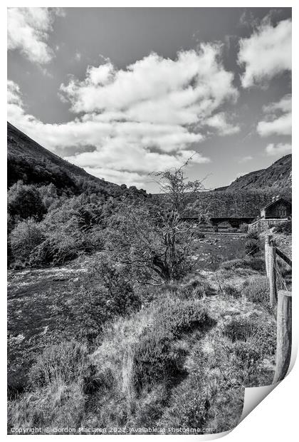 Caban Coch Dam, Elan Valley, Black & White Print by Gordon Maclaren