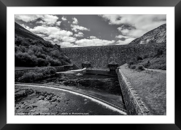 Caban Coch Dam, Elan Valley, black and white Framed Mounted Print by Gordon Maclaren