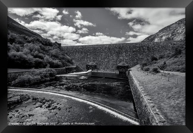 Caban Coch Dam, Elan Valley, black and white Framed Print by Gordon Maclaren