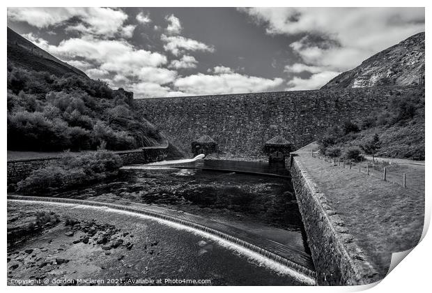 Caban Coch Dam, Elan Valley, black and white Print by Gordon Maclaren