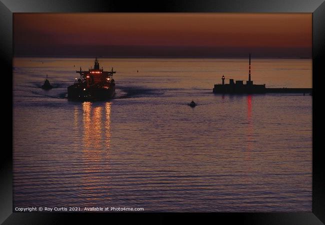 Leaving Port on the Evening Tide. Framed Print by Roy Curtis