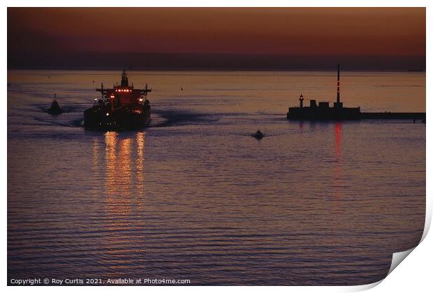 Leaving Port on the Evening Tide. Print by Roy Curtis