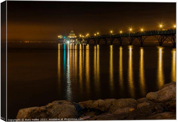 Clevedon Pier at Night Canvas Print by Rory Hailes