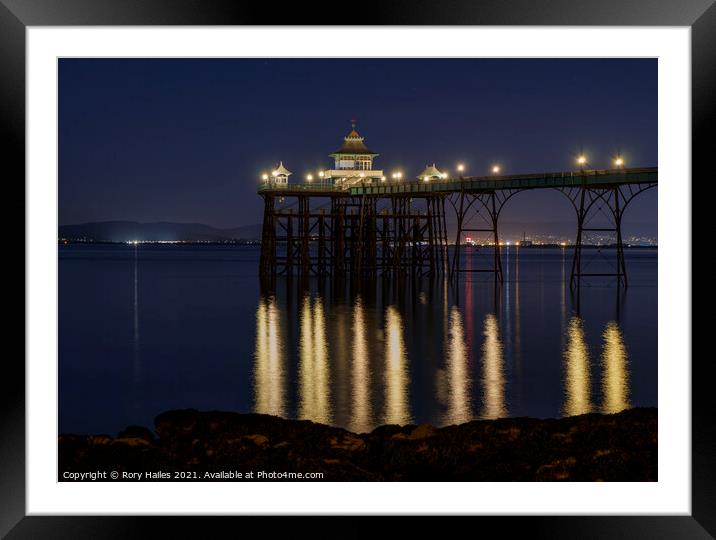Clevedon Pier head at night Framed Mounted Print by Rory Hailes